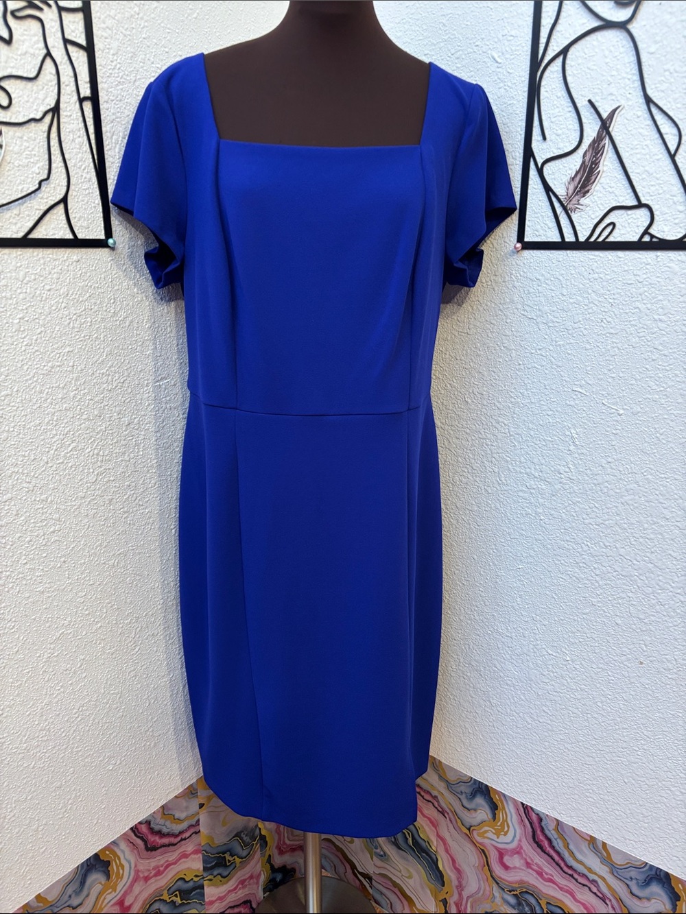 Connected Apparel Vibrant Royal Blue Square-Neck Midi Dress Size 16